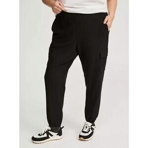 Torrid Pull-On Jogger Cargo High Rise Pant Black 3R Elastic Tie Waist Pocket